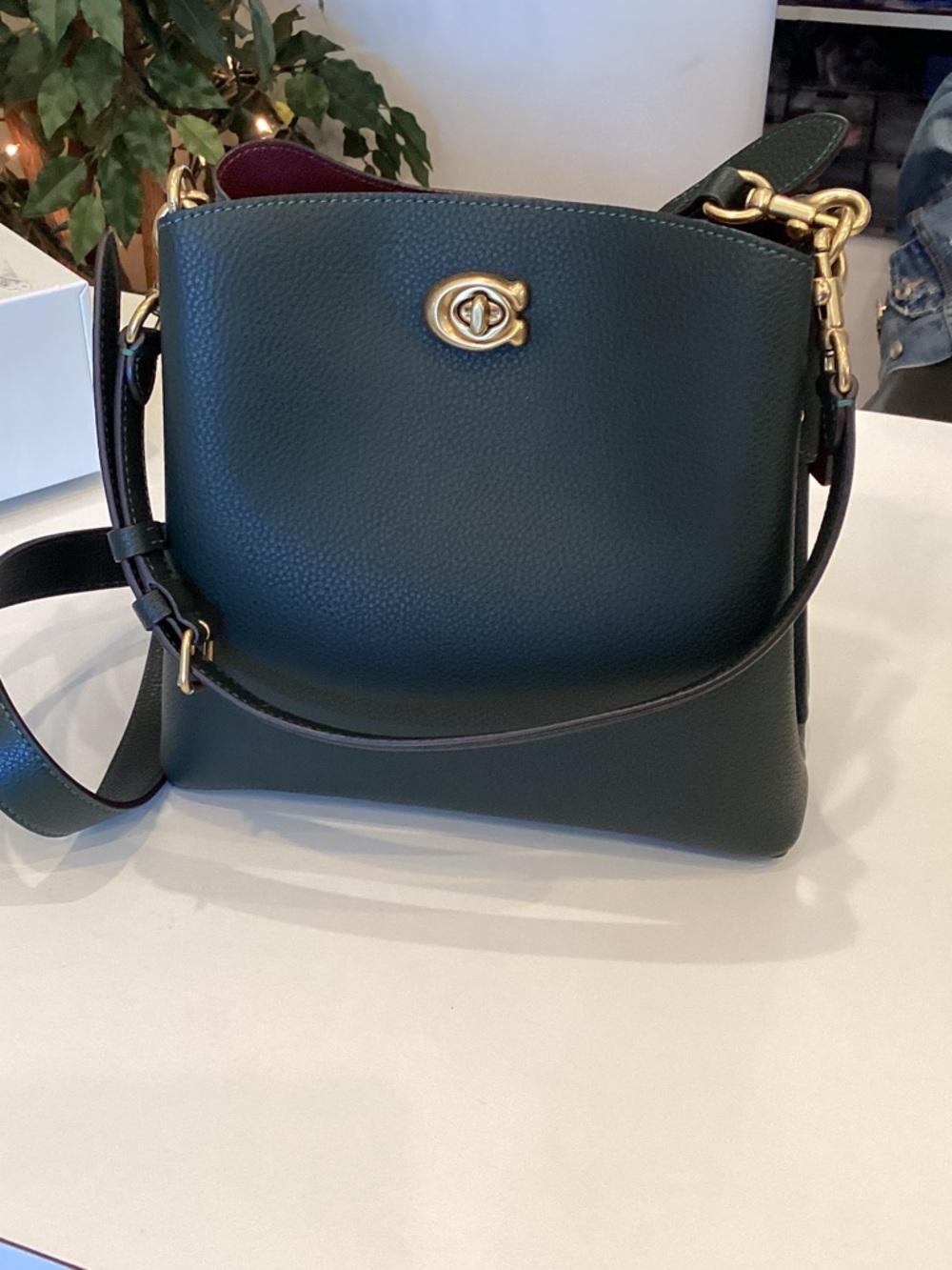 Coach Pebbled Leather Crossbody Bag in Dark Green with Gold Hardware